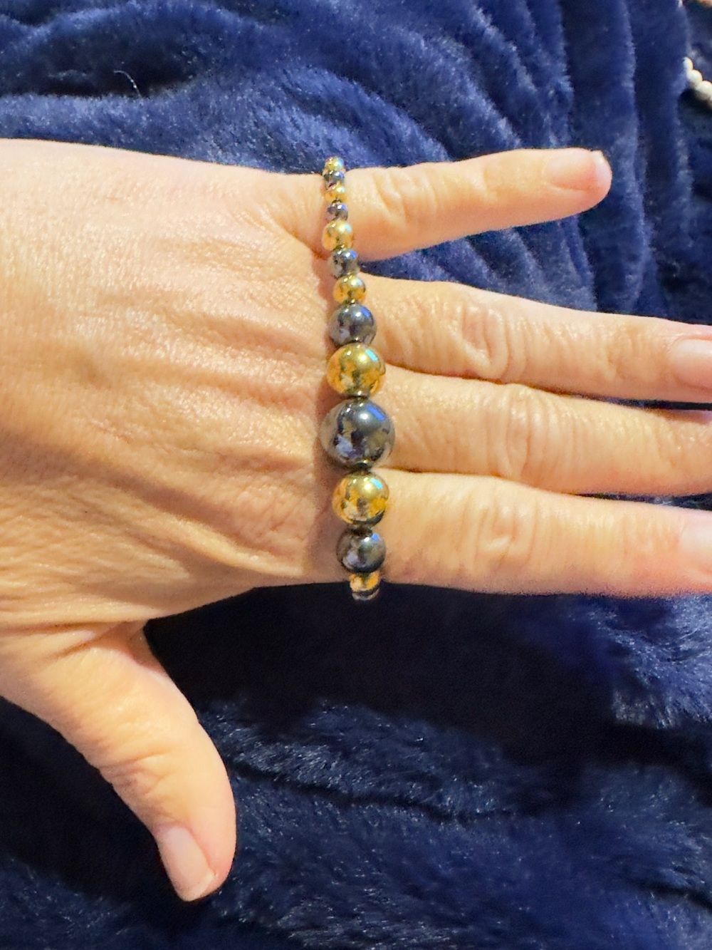 Rustic Cuff Blue and Gold Beaded Bracelet - Women Jewelry